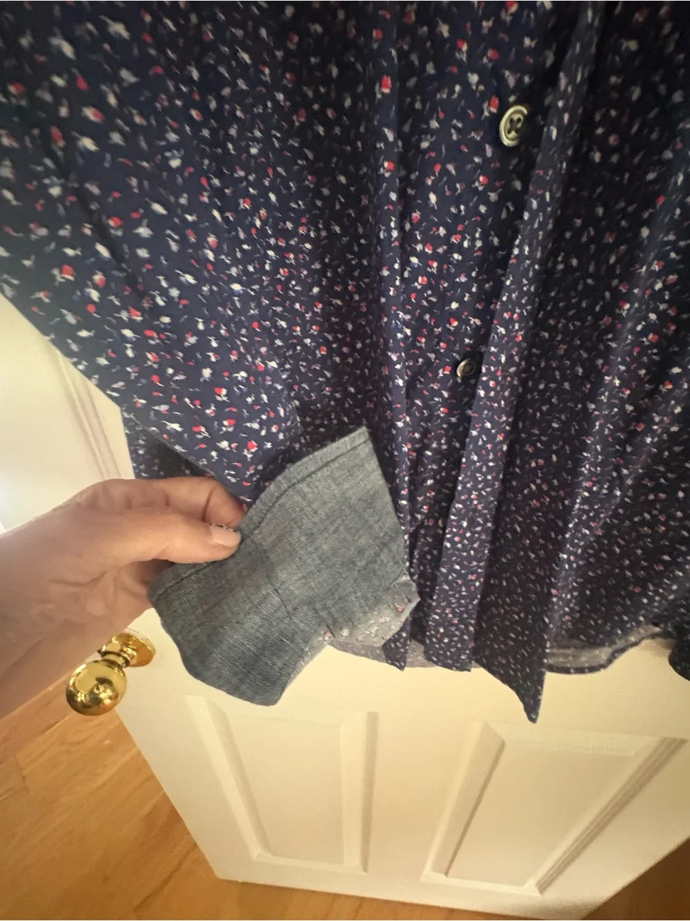 Banana Republic Navy Button-Down Shirt with Small Floral Print